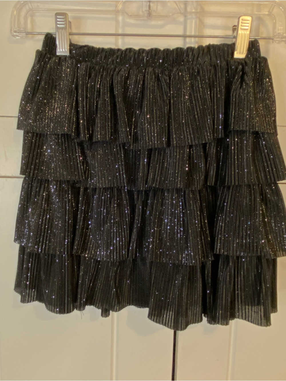 Zara Kids Black Micro Pleat Tiered Ruffle Skirt with Glittery Accents. Size 10.